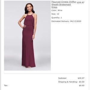 David’s Bridal Chiffon Sheath Bridesmaid Dress
